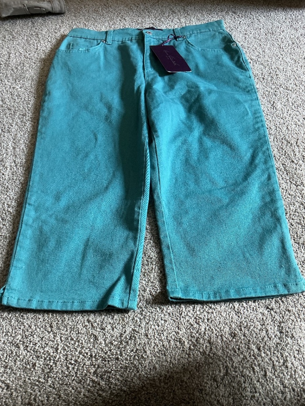 Gloria Vanderbilt Amanda Teal Capris Sz 12 NWT